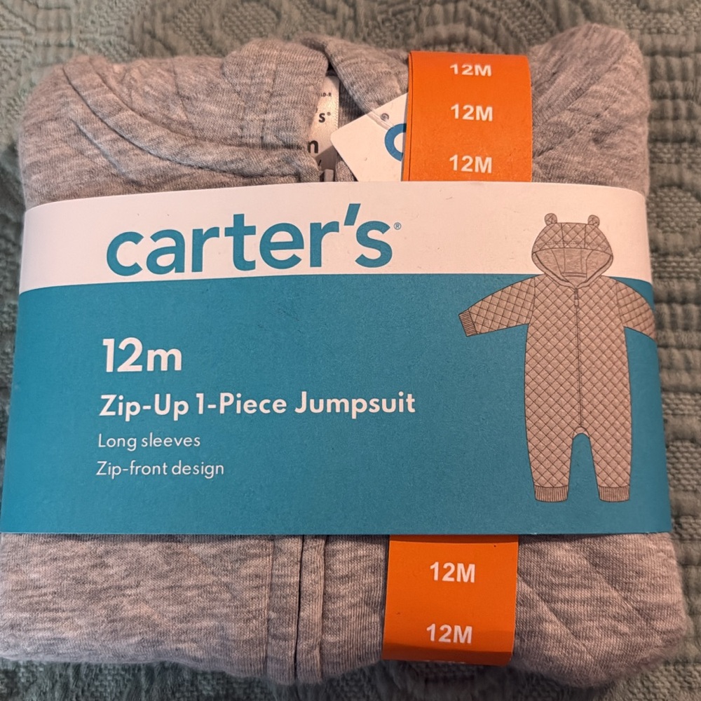Carter's Heather Gray Zip-Up Jumpsuit